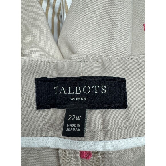 Talbots Woman 22W Curvy Fit Khaki Crop Pants Pink Embroidered Shells Stretch - Picture 7 of 10